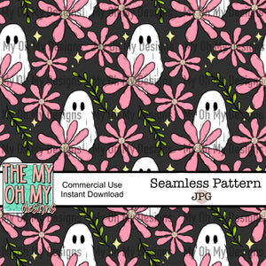 Flowers, Ghost, Floral, Halloween - Seamless File