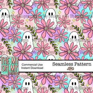 Flowers, Ghost, Floral, Halloween - Seamless File