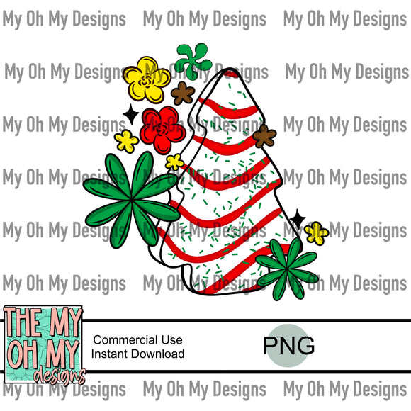 Christmas Tree Cake, flowers, floral, winter - PNG File