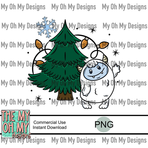 Yeti, Christmas tree, lights, winter  - PNG File