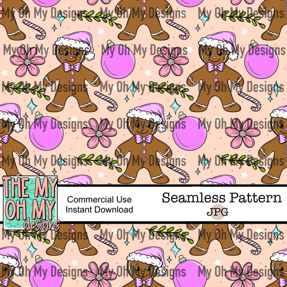 Gingerbread man, Christmas, winter, candy canes, flowers, ornaments - Seamless File