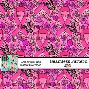 breast cancer awareness, ribbon, flowers, butterfly - Seamless File