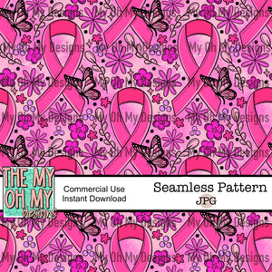 breast cancer awareness, ribbon, flowers, butterfly - Seamless File