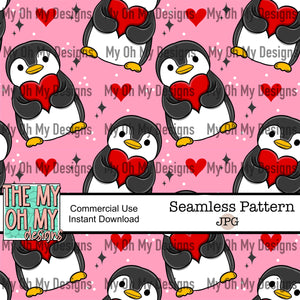 Penguin, valentines day, hearts - Seamless File