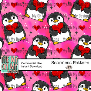 Penguin, valentines day, hearts - Seamless File
