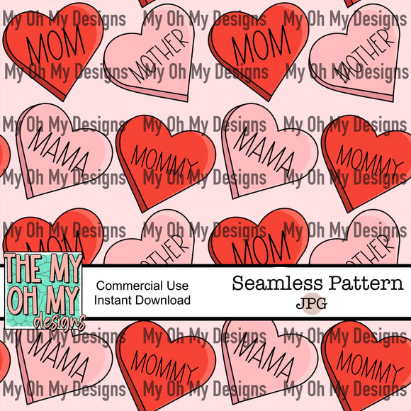 Motherhood candy hearts, mom, Valentines Day - Seamless File