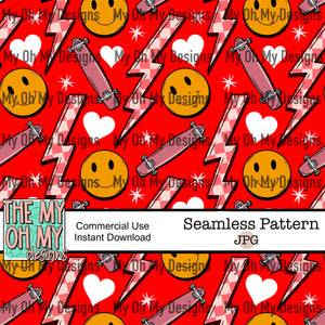 Skateboards, hearts, lightning bolts, hearts, Valentines Day - Seamless File