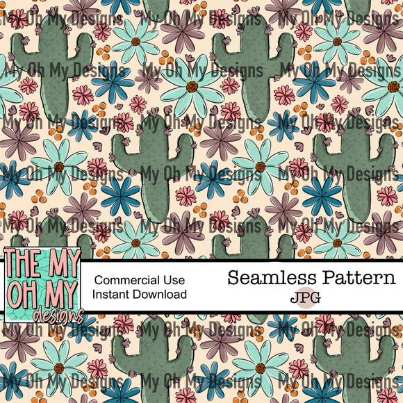 Cactus, Floral, Flowers - Seamless File