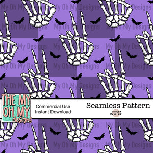 Skeleton hand peace signs, bats - Seamless File