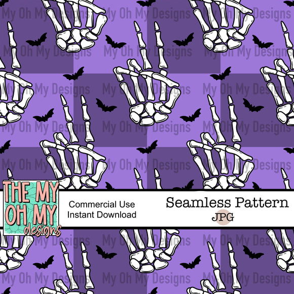 Skeleton hand peace signs, bats - Seamless File