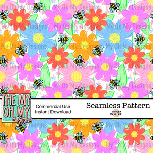 Floral, flowers, bee, stars - Seamless File