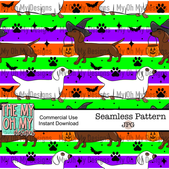 Happy Halloweenie, weiner dog, dachshund - Seamless File