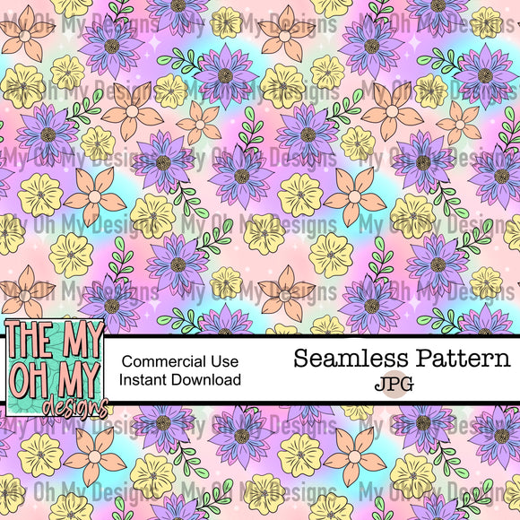 Groovy flowers. Floral - Seamless File