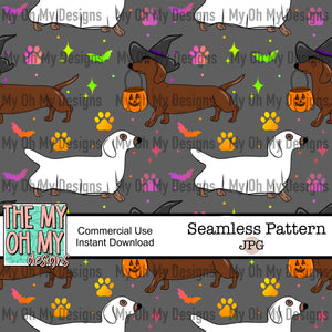 Happy Halloweenie, weiner dog, dachshund - Seamless File