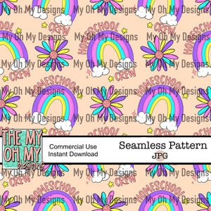 Homeschool Crew, rainbow, flowers, stars  - Seamless File