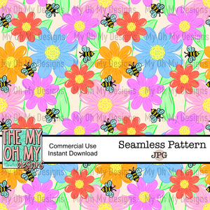 Floral, flowers, bees - Seamless File