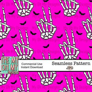 Skeleton hand peace signs, bats - Seamless File