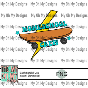 Homeschool crew, skateboard, lightning bolt - PNG File