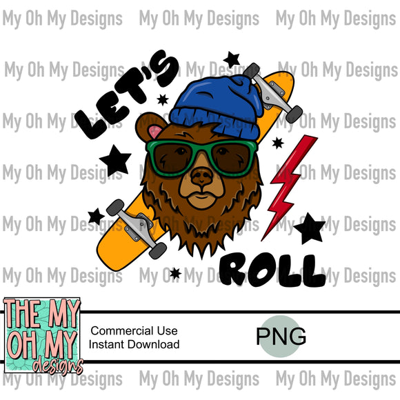 Let’s roll, skateboard bear - PNG File
