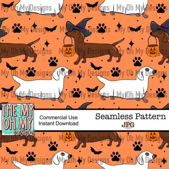 Happy Halloweenie, weiner dog, dachshund - Seamless File