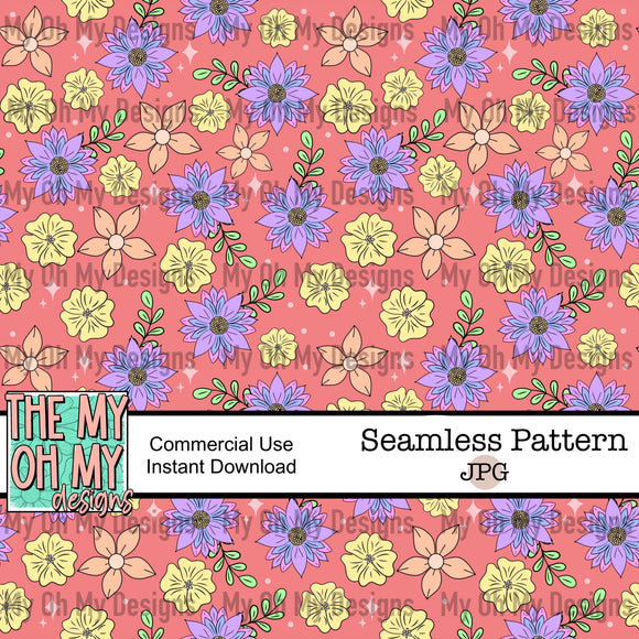 Groovy flowers, floral - Seamless File