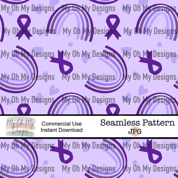 Purple Awareness Ribbon, Purple Rainbow Hearts - Seamless File