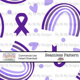 Purple Awareness Ribbon, Purple Rainbow Hearts - Seamless File