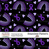 Purple Awareness Ribbon, Purple Rainbow Hearts - Seamless File