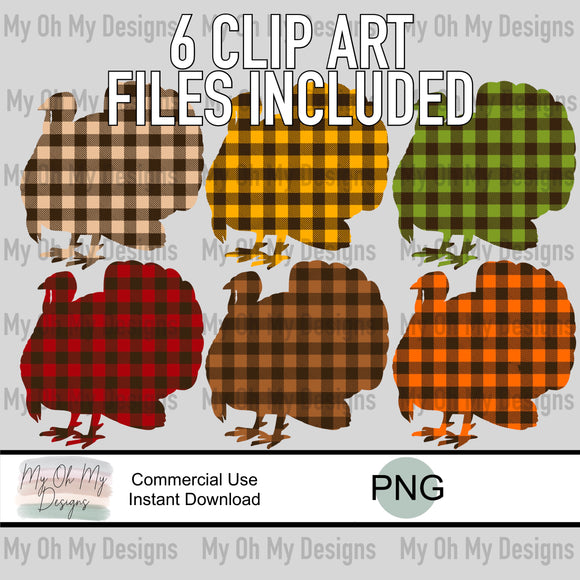 Thanksgiving Clip Art - plaid turkeys - PNG File