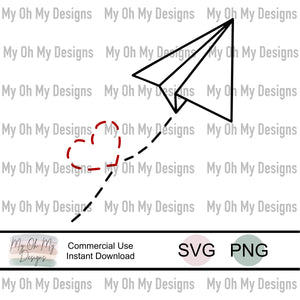 Paper Airplane, Valentines Day - SVG File - PNG File