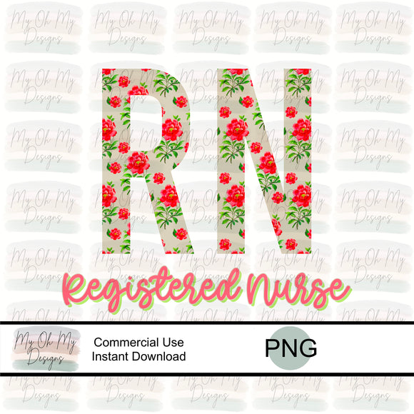 RN, Registered Nurse, Floral - PNG File