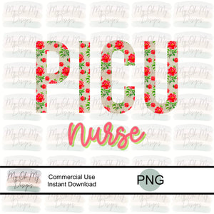 PICU Nurse, Pediatric intensive care unit, Floral - PNG File