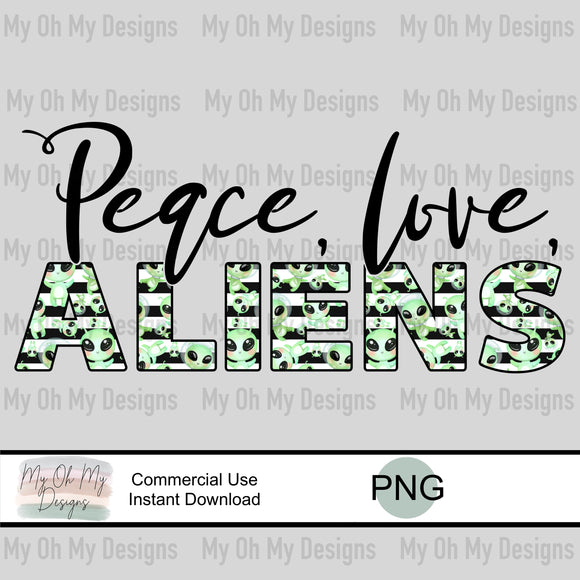 Peace love aliens, space - PNG File