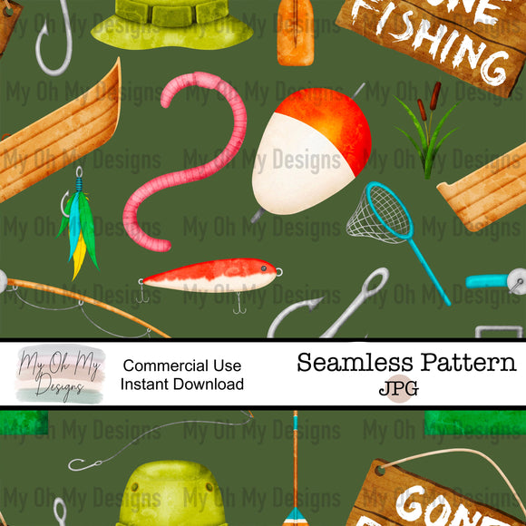 Fishing, Fisherman, Fish - Seamless File