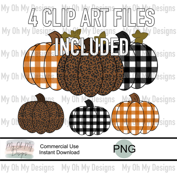 Fall Pumpkins, Plaid, Cheetah leopard print - PNG File - Clipart