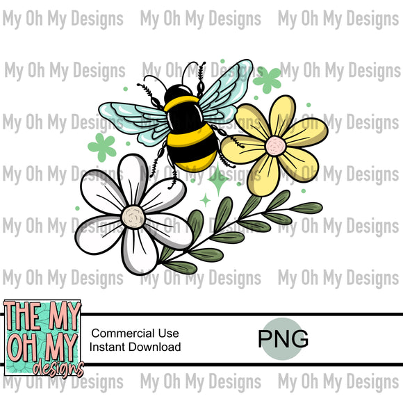 Floral bee, flowers, spring - PNG File
