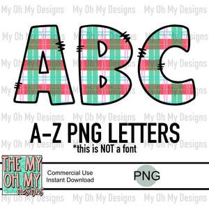 Alphabet set, plaid, Christmas, winter - PNG File