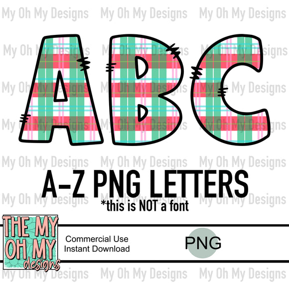 Alphabet set, plaid, Christmas, winter - PNG File