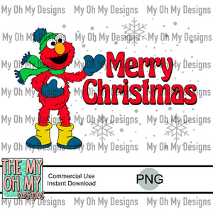 Red monster, merry Christmas, winter, snowflakes - PNG File