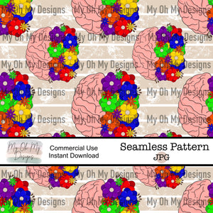 Neurodiversity, brain, floral, flowers - Seamless File