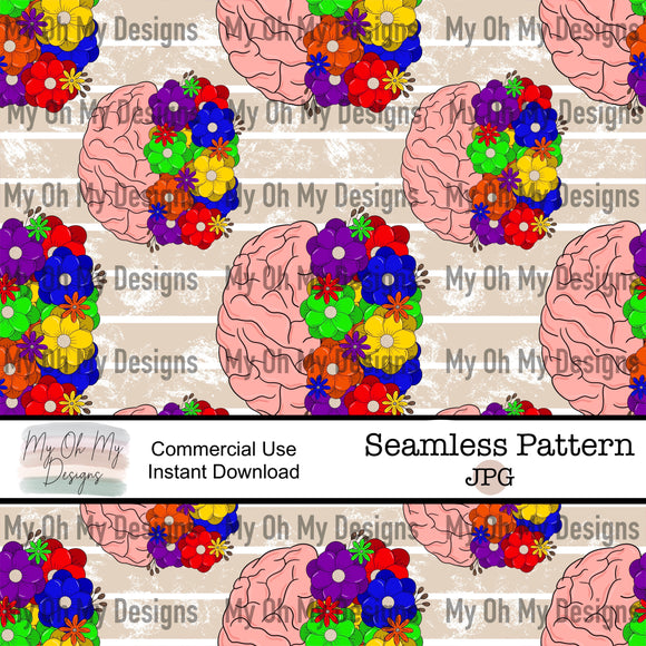 Neurodiversity, brain, floral, flowers - Seamless File