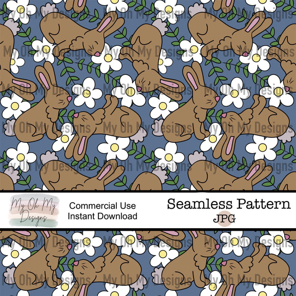 Bunny, flowers, leaves, Easter - Seamless File
