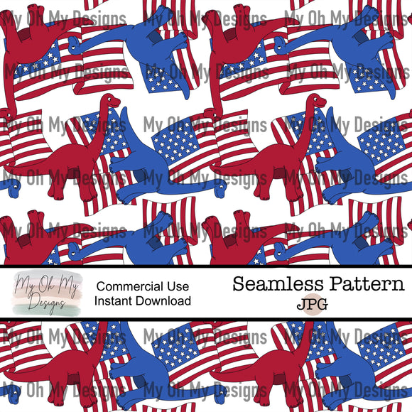 Red white and blue, dinosaurs, flag - Seamless File