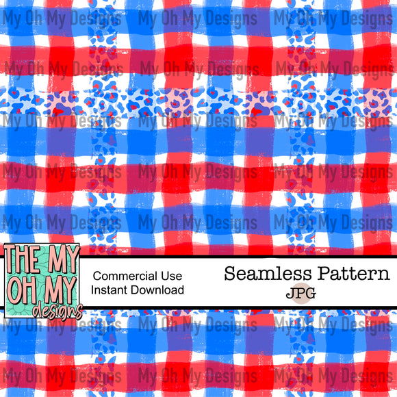 4th of July plaid, leopard print - Seamless File