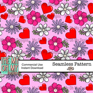 Valentine floral, flowers, hearts, distress checkerboard- Seamless File