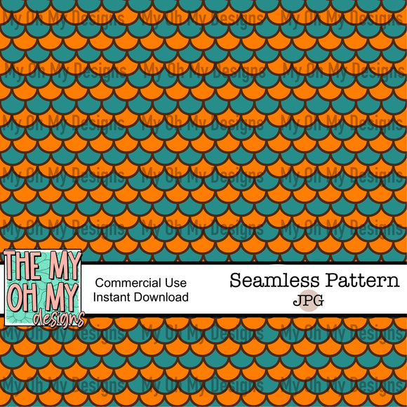 Brown, orange and teal, mermaid scales, fall, autumn - Seamless File