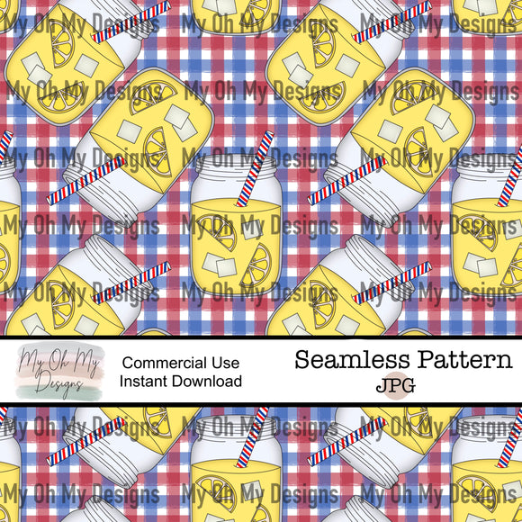 Lemonade, 4th of July, gingham plaid  - Seamless File