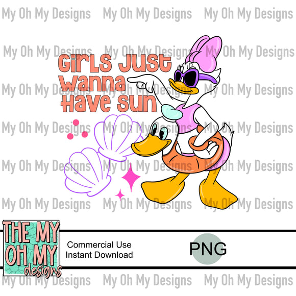 Girls just wanna have Sun, duck, mouse friend, summer - PNG File