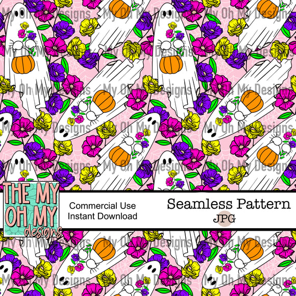 Floral ghosts, Halloween - Seamless File