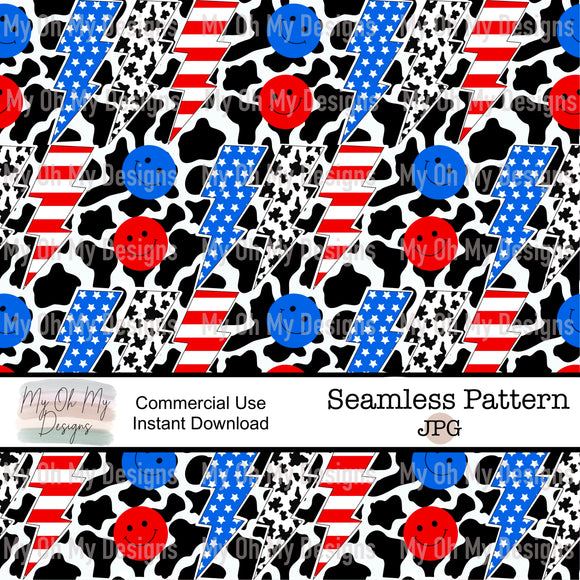 Stars and Stripes lightning bolts, cow print - Seamless File